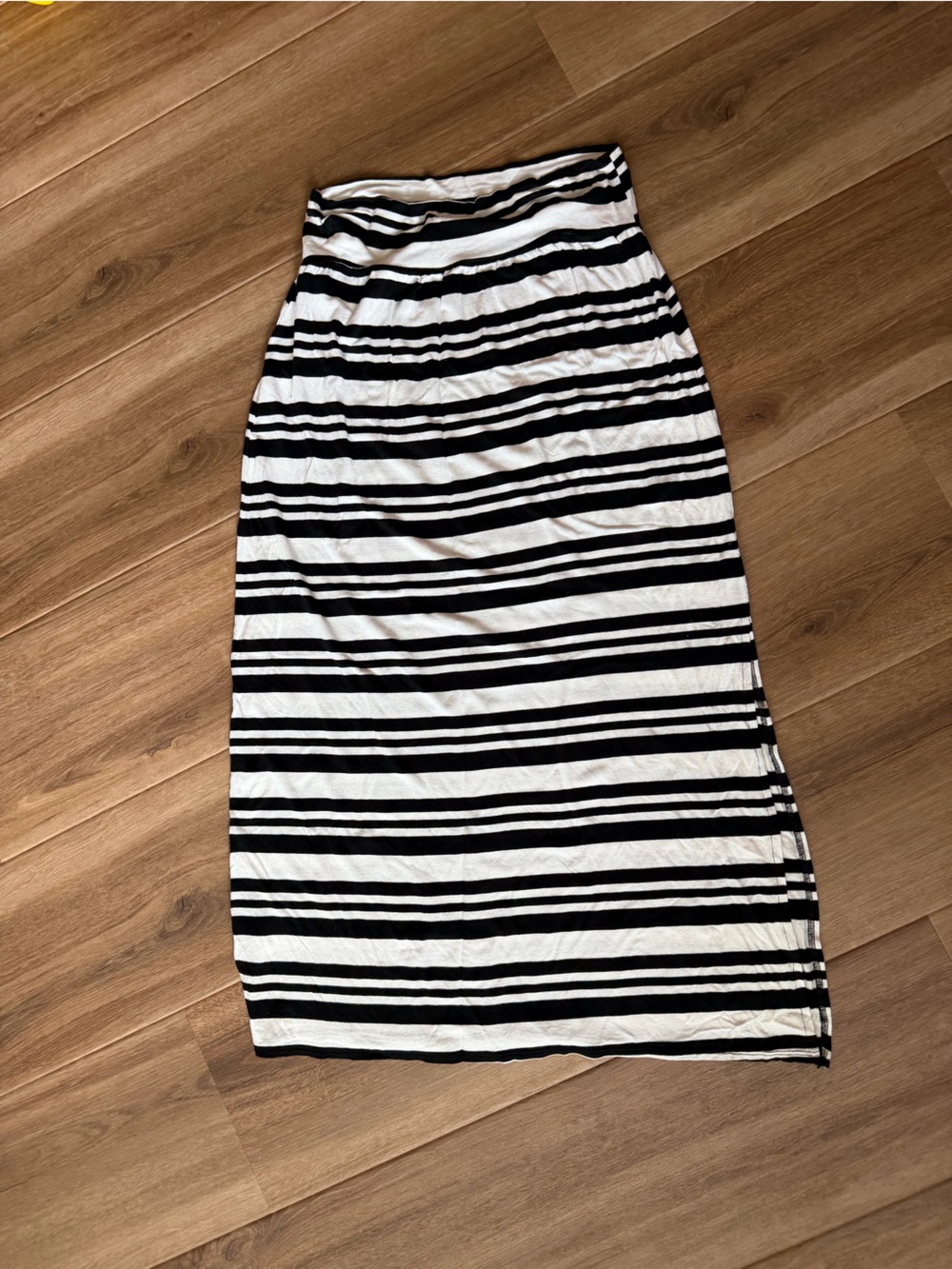 AB Studio Black and White Striped Midi Skirt